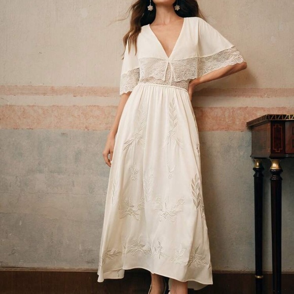 Chic Cream Lace Midi Dress - Picture 2 of 9